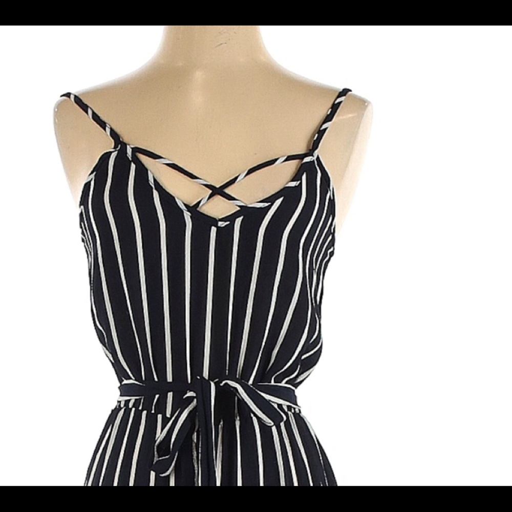 See You Monday, Navy/White Stripe Jumpsuit, Size M